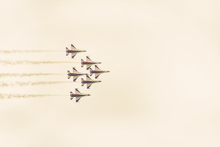 five, jetplane, illustration, jets, airplanes, contrails, smoke
