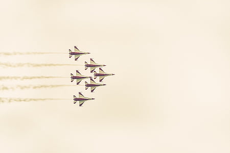 fem, jetplane, illustration, jets, flygplan, kondensstrimmor, Röker