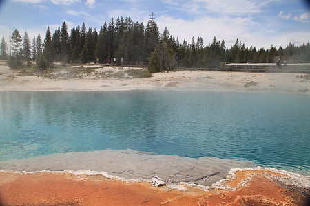 Yellowstone, gorące źródła, GE, Gejzer, termiczne, krajobraz, wody