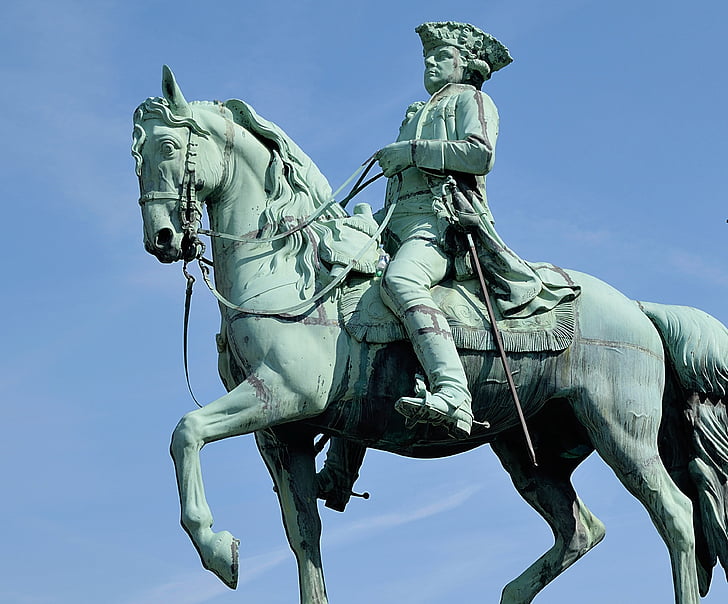 sculpture, rider with horse, braunschweig, statue, blue, sky, wisdom