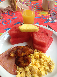 Desayuno, fruta, huevos, plátano, Costa Rica