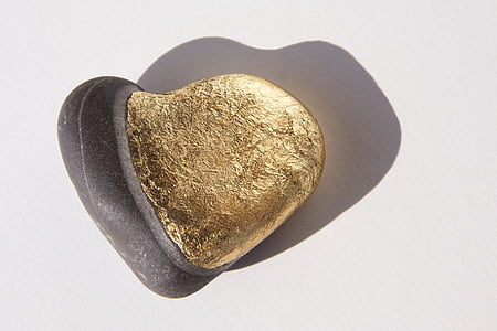 corazón, amor, suerte, corazón de piedra, dorada, oro de Platt, Romance