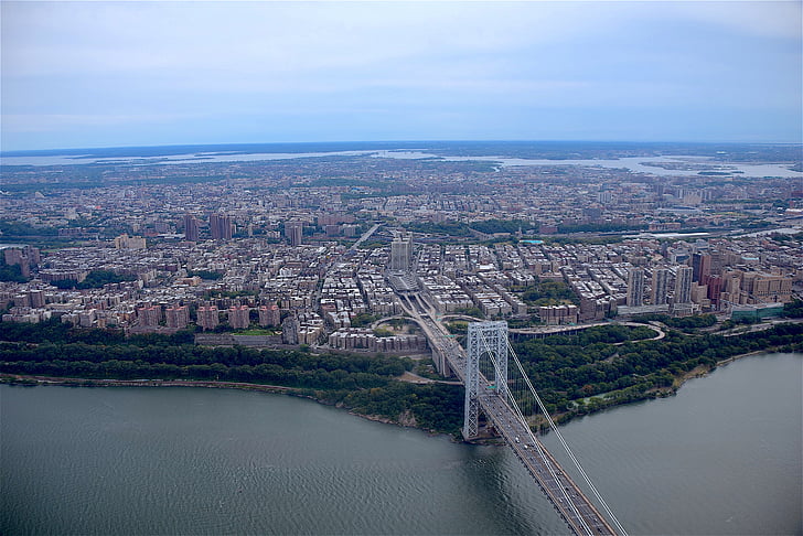 George washington bridge, new york city, Miasto, Most, Rzeka, Hudson, zawieszenie
