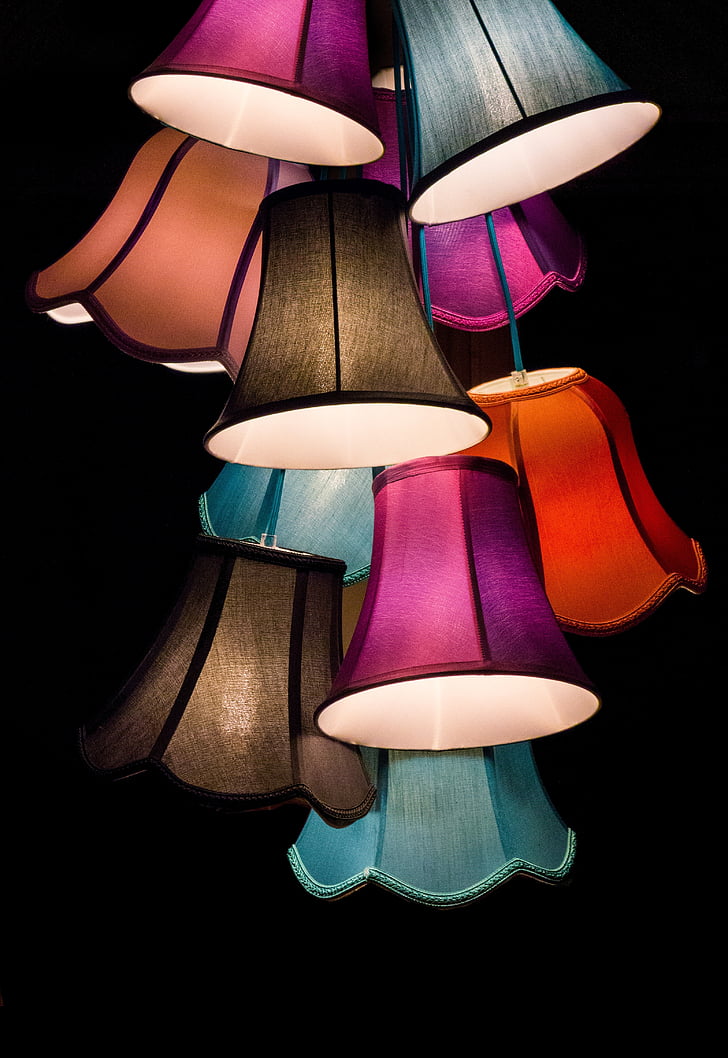 assorted, color, pendant, lamp, turned, Lamps, Light