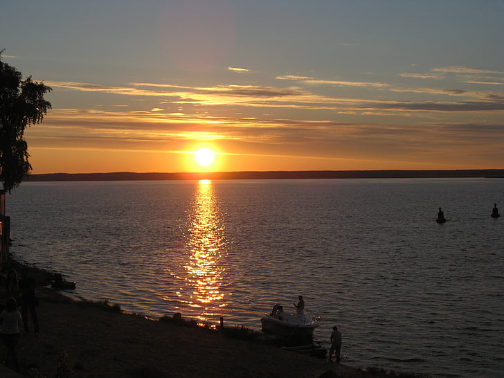 sommar, stranden, solnedgång, kvällen, Cheboksary, Ryssland, havet