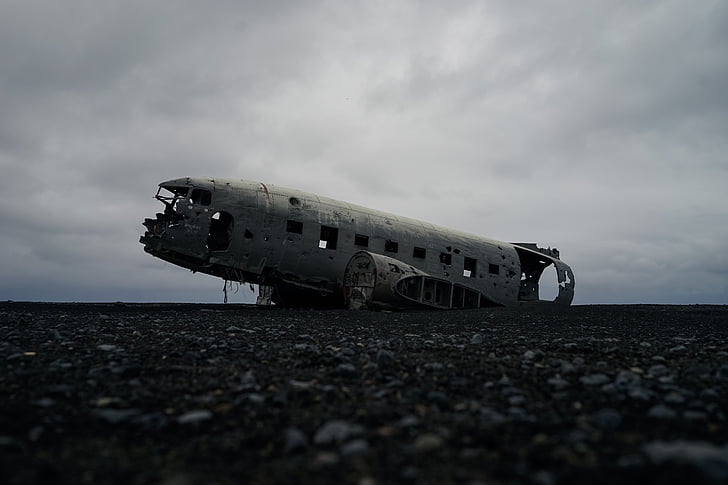 aircraft, fuselage, overcast, wreck, wreckage, abandoned, airplane