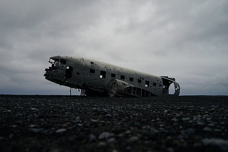 飞机, 机身, 阴云密布, 残骸, 飞机残骸, 被遗弃, 飞机