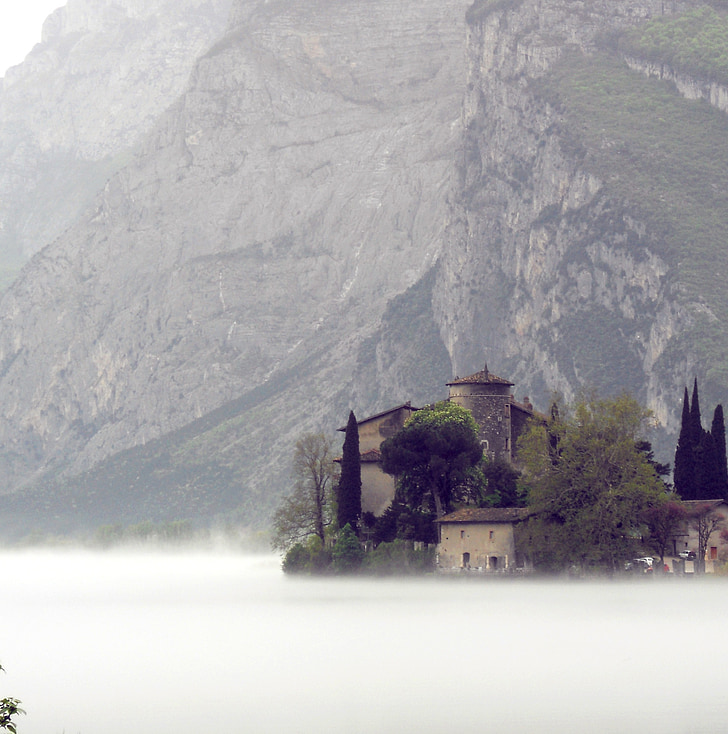 Castel toblino, Trentino, Olaszország, köd, tó, csodálkozva, Magic
