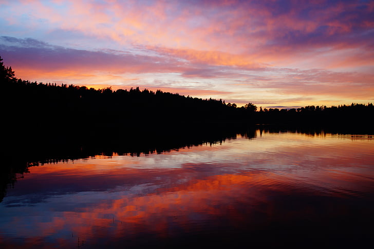 abendstimmung, Sunset, Lake, Ruotsi, förjön järvi, idylli, ilta taivaalle