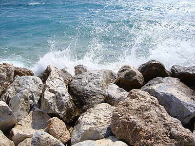 rocks, sea, wave, beach, rocky shore, nature, coastline
