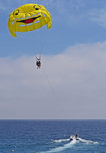 parasailing, screen, powerboat, towline, mediterranean, horizon, blue