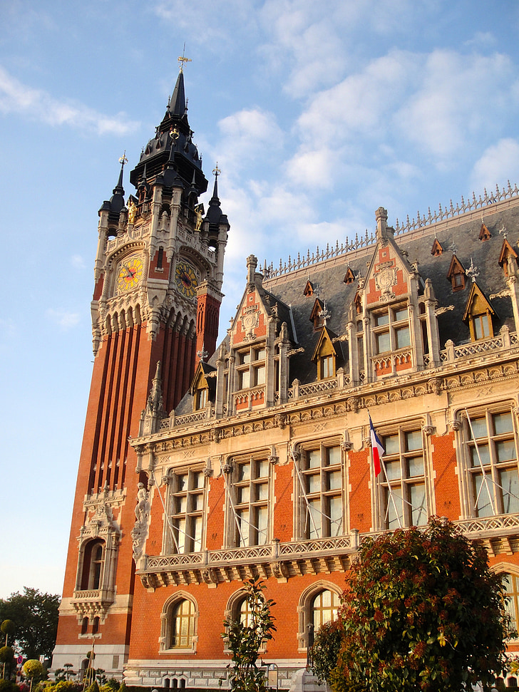 town hall, calais, france, town hall tower, building, rodin, figures