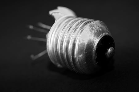 black-and-white, broken, broken glass, broken light bulb, bulb, close-up, electricity