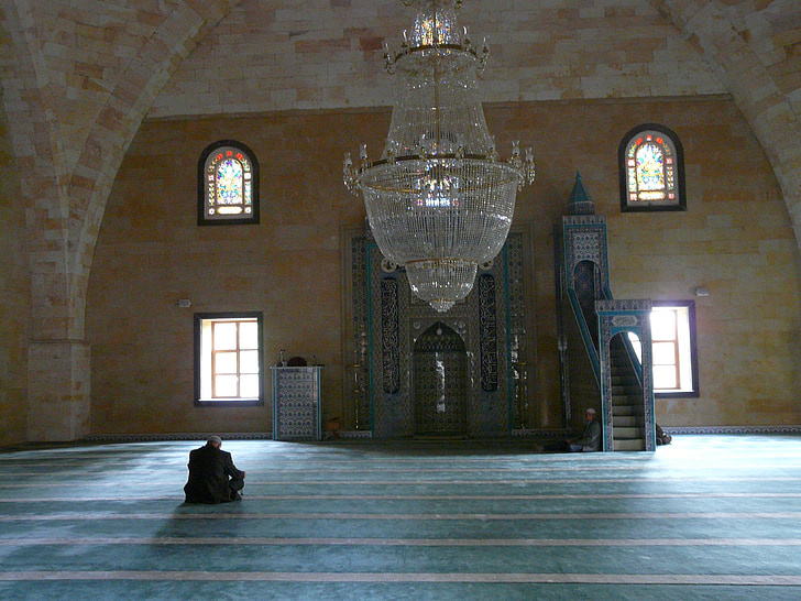 mosque, prayer room, prayer hall, man, sit, pray, islam
