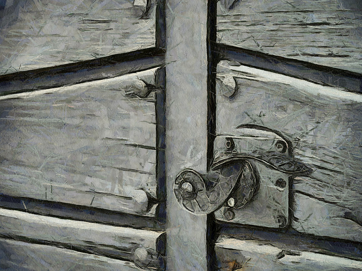 durys, rankena, senas, įėjimas, Juoda balta, paminklas, geležies