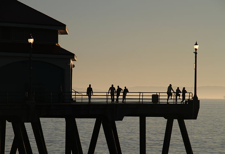 california, dock, pier, coast, pacific, usa, evening