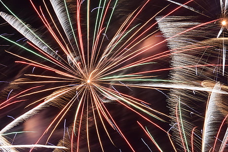 fireworks, red, black, night, firework display, exploding, firework - man made object