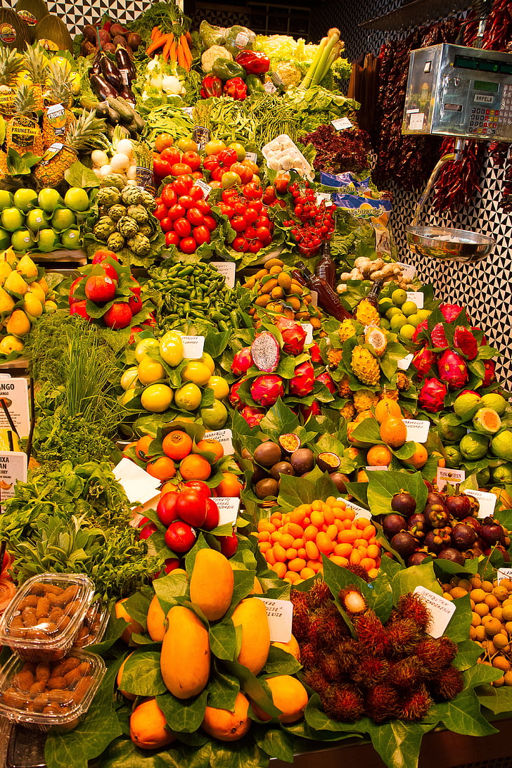 ovocie, trhu, farebné, exotické ovocie, Barcelona
