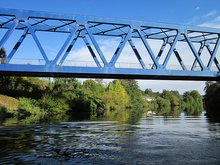 híd, Saar-vidék, Saarbrücken, folyó, vasúti, átkelés, víz