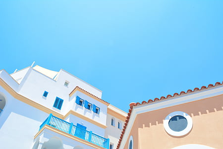 สีขาว, สีน้ำตาล, คอนกรีต, อาคาร, สีฟ้า, ท้องฟ้า, สถาปัตยกรรม