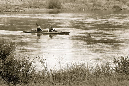 Râul, canoe, Banca, canotaj, zbaturi, alb-negru