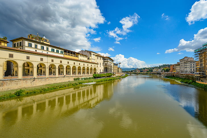 Itálie, řeka, Arno, uffizzi, obloha, Florencie, město