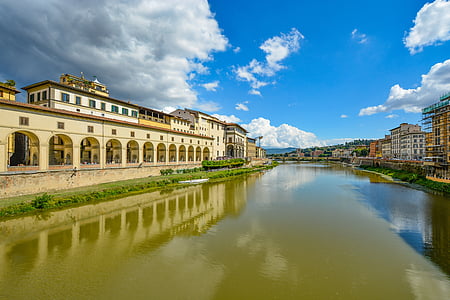 italy, river, arno, uffizzi, sky, florence, town