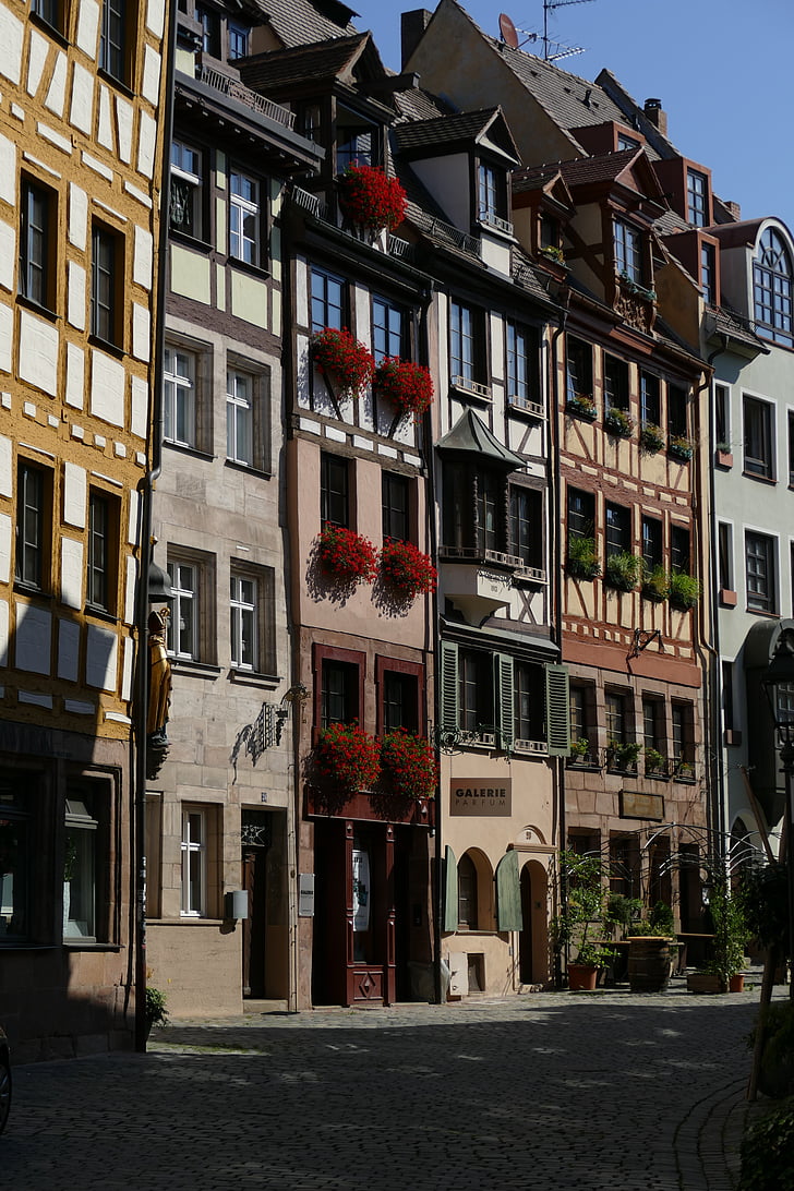 Norimberk, staré město, Weißgerbergasse, Domů, švýcarské franky, Bavorsko, Střední Franky