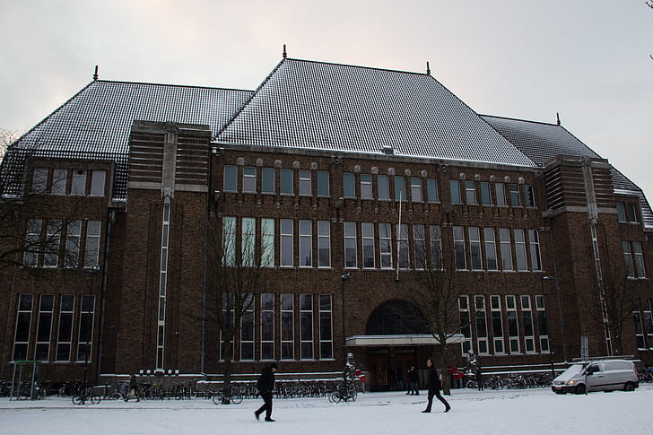 Utrecht, neude, pošta, pozimi, sneg, stavbe, Nizozemska