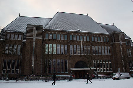 Utrechtas, neude, post office, žiemą, sniego, pastatas, Nyderlandai