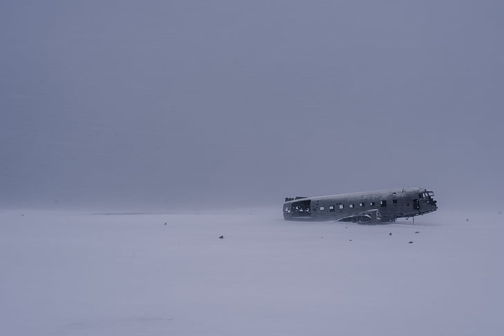 trencat, avió, blanc, cobert de neu, medi ambient, Islàndia, neu