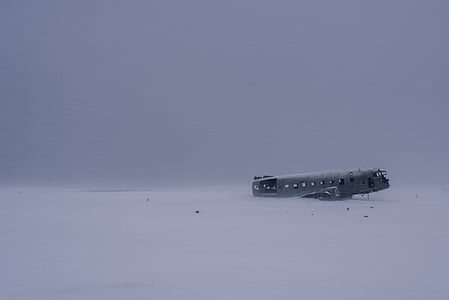 gebroken, vliegtuig, wit, besneeuwde, milieu, IJsland, sneeuw