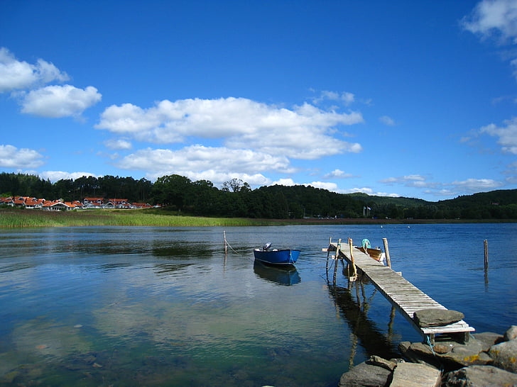 Verão, Lago, céu, natureza, férias, Suécia