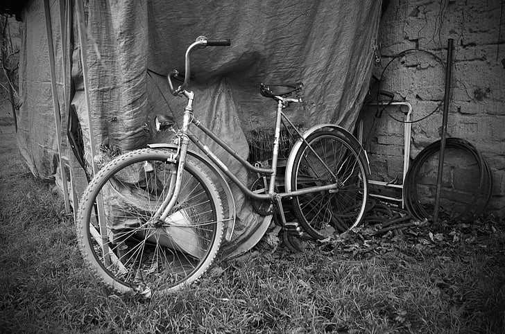 velho, bicicleta, preto, Branco, património, história, vila