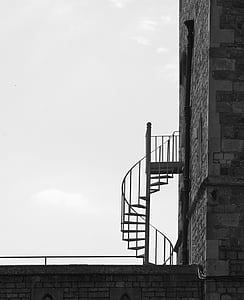 escaliers, bâtiment, architecture, spirale, mode, noir et blanc, urbain