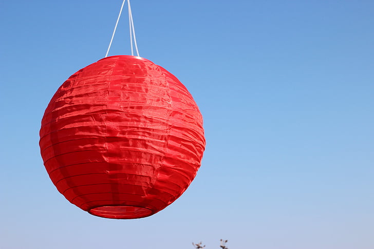 lantern, red, ball, color, sky, blue, asia
