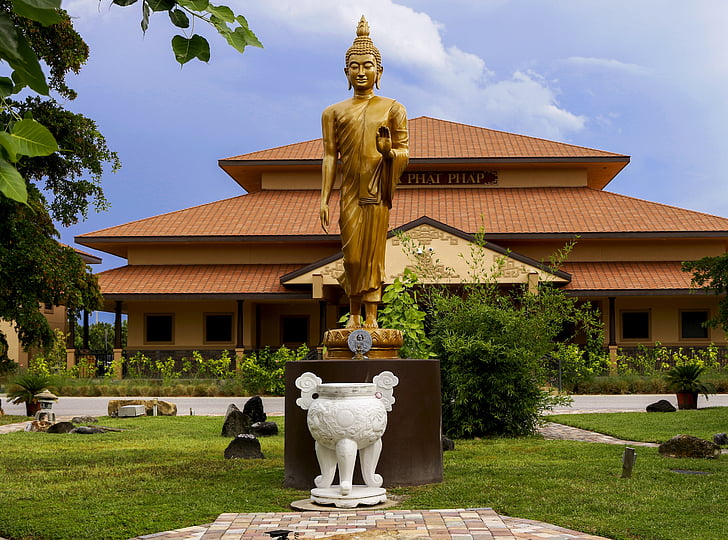 Buddhist center, buddhismen, Buddha guld, Buddha, templet, staty, andlighet