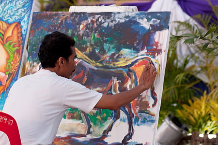 mākslinieks, pirkstu krāsošana, māksla, atvieglojumi, Taizeme, Prachuap khiri khan, zīmēts attēls