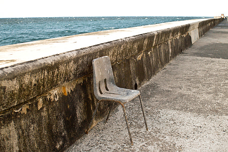 punto de vista, Malecón, silla, Soledad, antiguo, tiempo, grietas