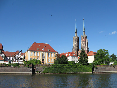 Vratislav, Ostrów tumski, řeka, Katedrála, Polsko, Architektura, město