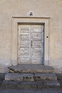 porta, vell, paret, usats