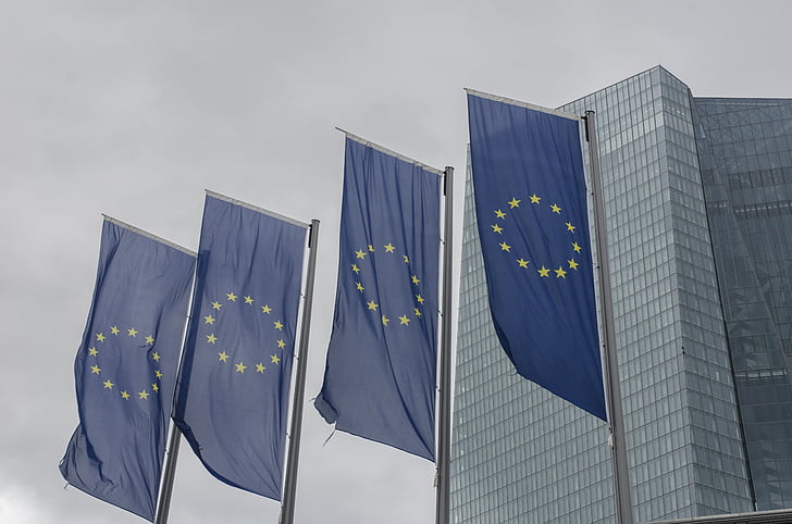 EU-vlag, Frankfurt main, Europese centrale bank