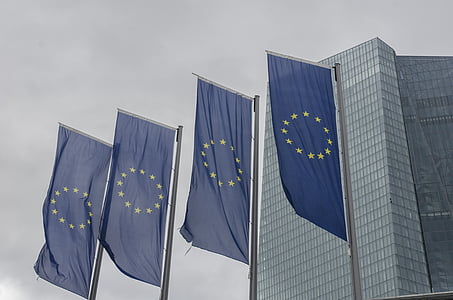 EU-flagg, Frankfurt main, europeiske sentralbanken
