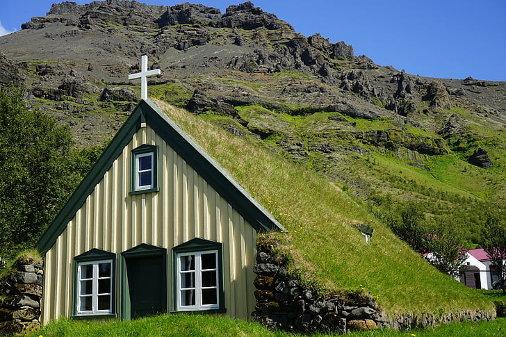 hofskirkja, Islande, baznīca, kapela, lūgšanu namus, velēnas baznīca, upplysingar