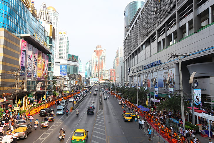 Thajsko, Bangkok, ulice, cesta, provoz, městský, město