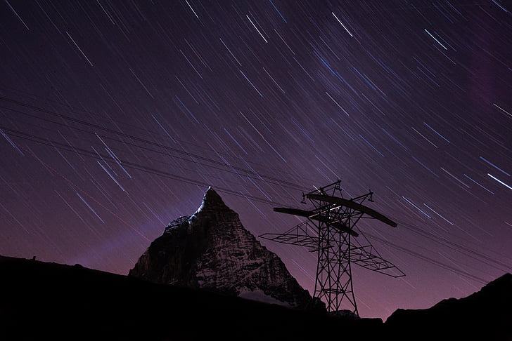 Timelapse, Фото, Гора, поблизу, електричні, пост, ніч