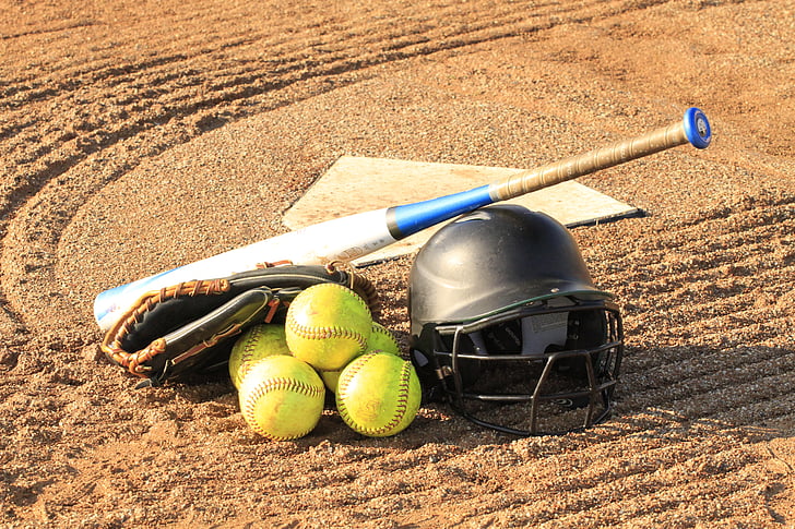 kamuoliai, beisbolo lazda, beisbolo pirštinė, įranga, žaidimas, laisvalaikio, lauke