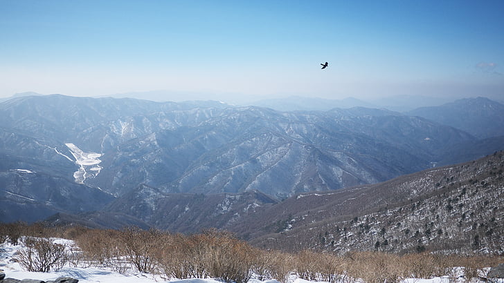 Taebaek, augšpusē, kalns, sniega, ainava, ziemas kalnu, Korejas Republika