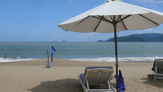 strand, zomer, parasol, vakantie, Sol, zandstrand, aan zee