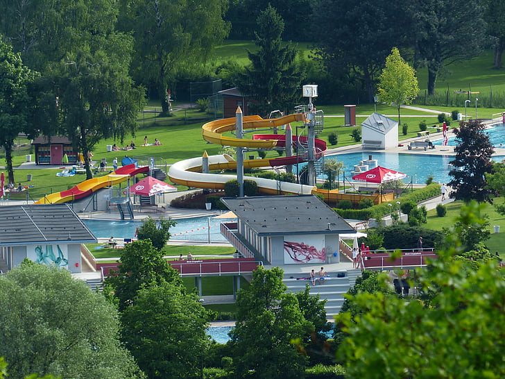 водна пързалка, Лежър, воден парк, слайд, вода, Открит басейн, плуване